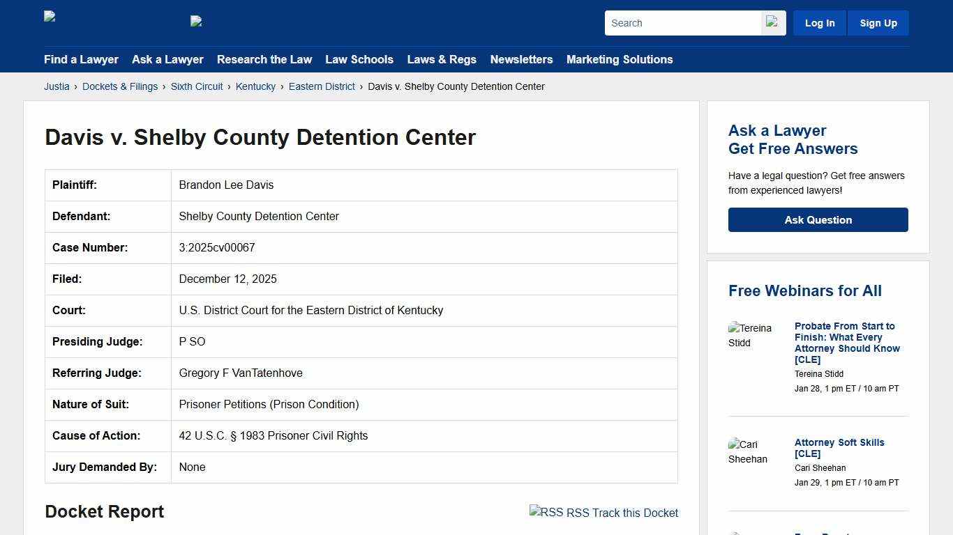 Davis v. Shelby County Detention Center 3:2025cv00067 U.S. District Court for the Eastern District of Kentucky Justia